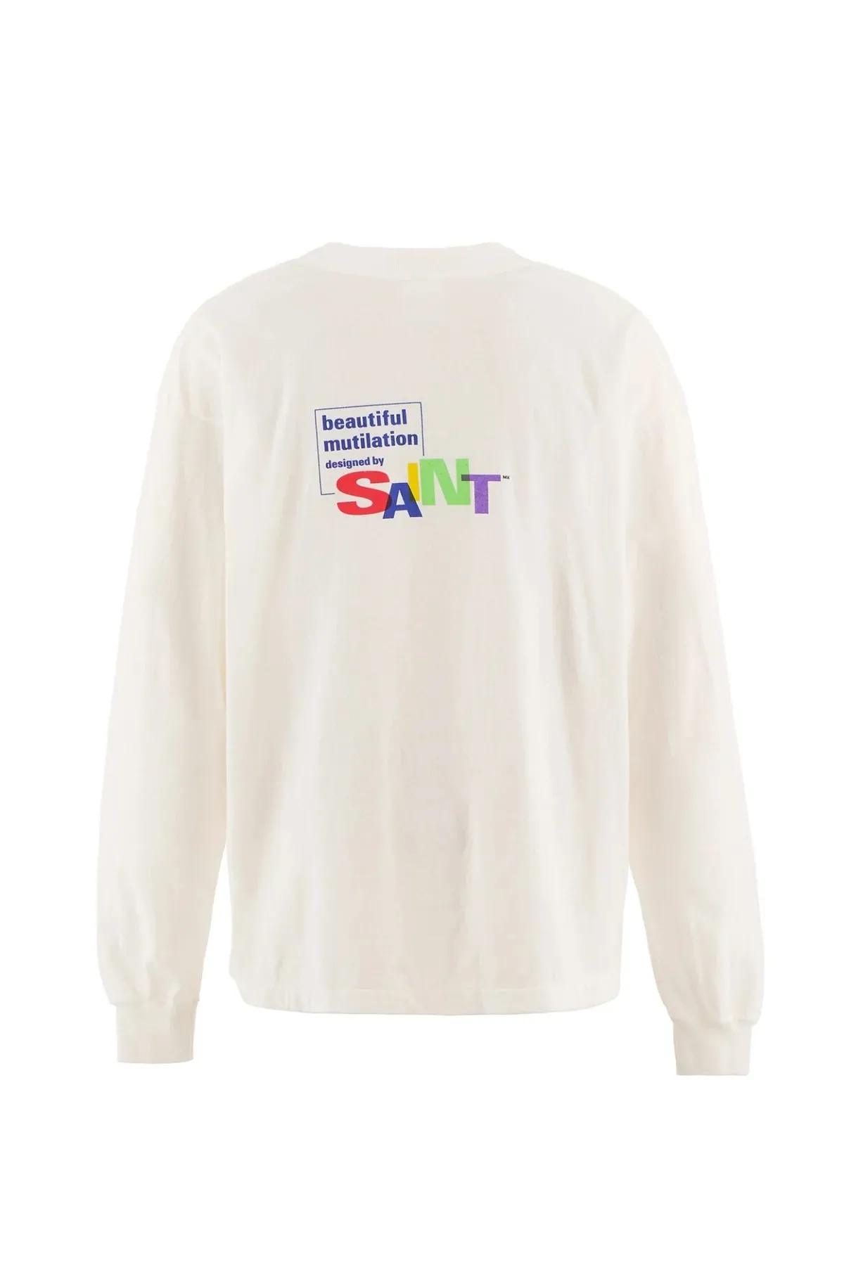 SAINT Mxxxxxx LS TEE/BEAUTIFUL SAINT/WHT Colorful SAINT slogan long-sleeved TEE White S-XL Cylindrical side seamless fabric Really made with care! Domestic printing factory OEM, original water slurry non-touch printing process, correct version, correct main mark/wash mark/little angel anti-counterfeiting mark